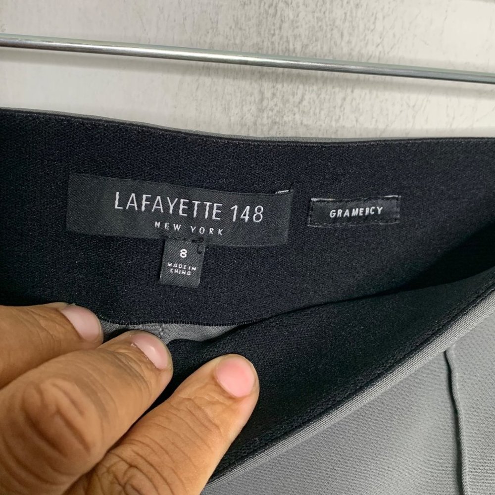 Lafayette 148 Gramercy Slim Pintuck Pants Gray Straight Leg Dresspants Size 8 - Picture 4 of 6